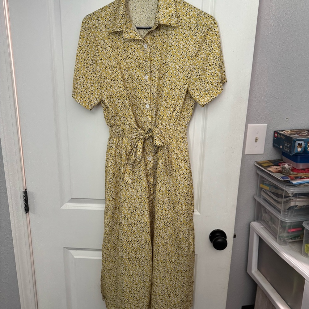 Floral Yellow Button-Up Dress
